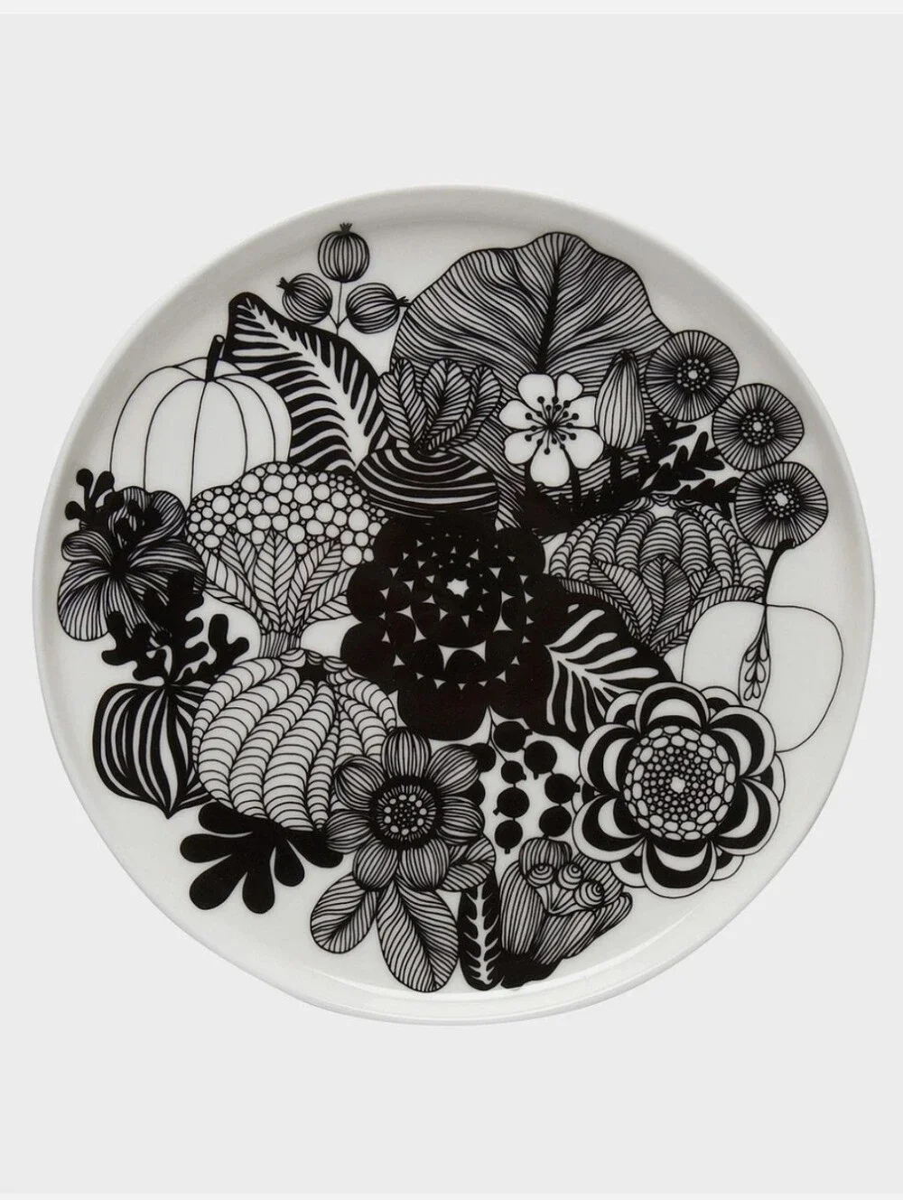 Marimekko Oiva Siirtolapuutarah Black White Floral Retro Salad Plates Stoneware